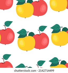 Ripe ruddy apples seamless pattern. Vector illustration. Fruit print.