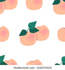 Ripe ruddy peaches seamless pattern. Vector illustration. Fruit print.