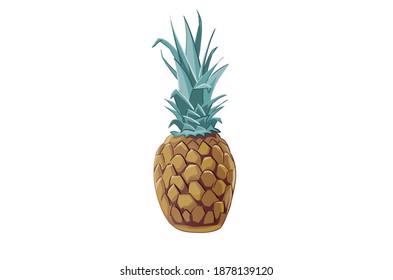 Ripe single whole pineapple fruit vector Illustration on white Background