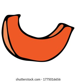 Ripe sliced pumpkin stock vector illustration. Pumpkin slice isolated on white background. Cartoon pumpkin. For cards, posters, decoration, print etc.  Thanksgiving, Harvest and Halloween 
