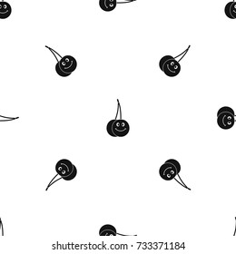 Ripe smiling cherry pattern repeat seamless in black color for any design. Vector geometric illustration