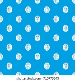 Ripe smiling melon pattern repeat seamless in blue color for any design. Vector geometric illustration