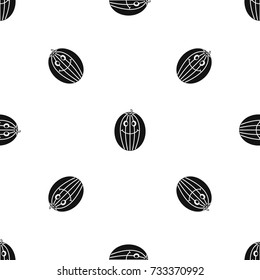 Ripe smiling melon pattern repeat seamless in black color for any design. Vector geometric illustration