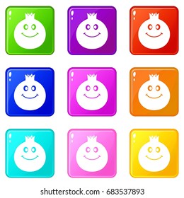 Ripe smiling pomegranate fruit set 9