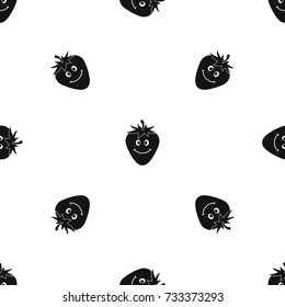 Ripe smiling strawberry pattern repeat seamless in black color for any design. Vector geometric illustration