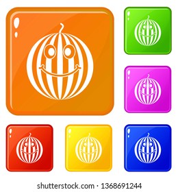 Ripe smiling watermelon icons set collection vector 6 color isolated on white background