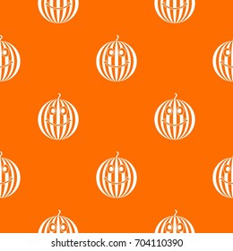 Ripe smiling watermelon pattern repeat seamless in orange color for any design. Vector geometric illustration