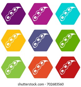 Ripe soybean icon set many color hexahedron isolated on white vector illustration