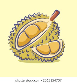 ripe and split durian fruits vector cartoon design for elements, clipart and sticker