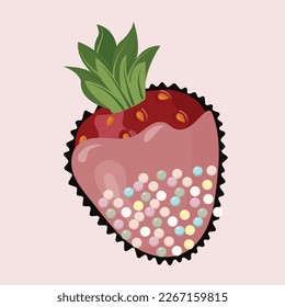 Ripe strawberries in chocolate glaze. fondue dessert. Seamless pattern. Vector illustration.