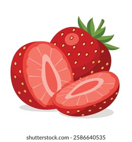 Ripe Strawberries and pieces of fruit Illustration.Vector graphics.