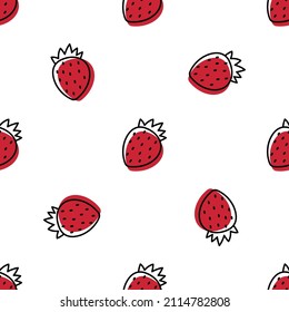 Ripe strawberries seamless vector pattern in flat style on white background