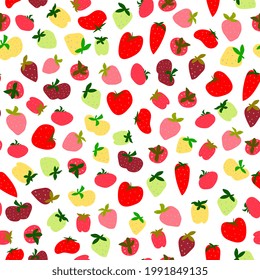 Ripe strawberries, wild strawberries seamless pattern. Summer berry background, doodle style.