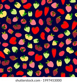 Ripe strawberries, wild strawberries seamless pattern. Summer berry background, doodle style.
