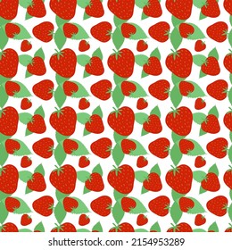 Fresa de fresa madura patrón sin costuras. Patrón lindo con fresas maduras rojas y ilustración vectorial de hojas