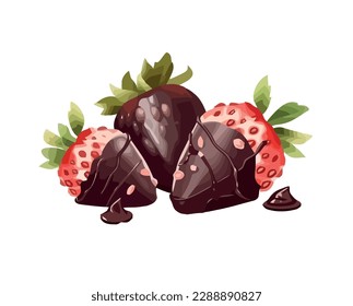 Ripe strawberry chocolate dipped icon isolated