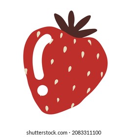 Ripe strawberry. Happy Valentines Day. All lovers Day decoration element. Nature harvest. Delicious food, sweets. Colored Flat style in vector illustration. Isolated element on white background. 