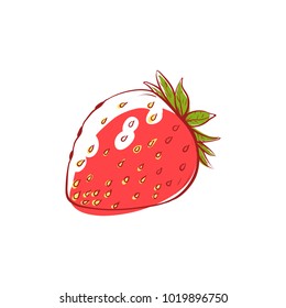 Ripe strawberry icon isolated on white background. Natural sweet food, healthy vegan nutrition vector illustration.