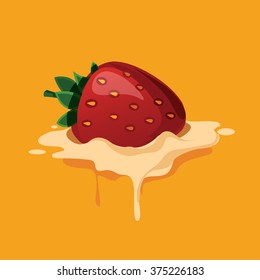 Ripe strawberry with melt cream. Vector illustration