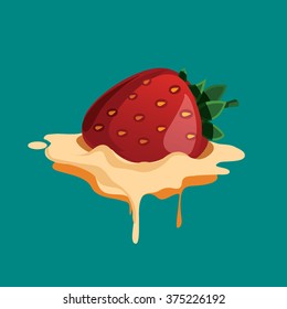 Ripe strawberry with melt cream. Vector illustration