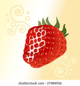 Ripe strawberry on a yellow background with a pattern