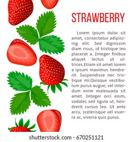 Ripe strawberry. stripe with description text. Concept idea for tag, banner, advertising, prints, poster, design element, label, production, restaurant, wrapping, health care products, prescription