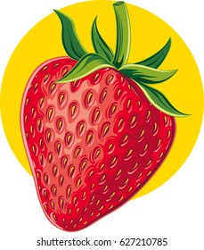 Ripe strawberry, in a yellow circle.