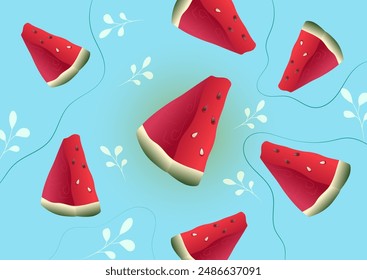 ripe striped watermelon watermelon slices summer vector