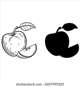 Ripe sweet apple vector illustration with a fresh green leaf fruit icon