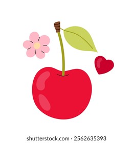 Ripe sweet cherry. Red cherry icon. Flat illustration on white background.