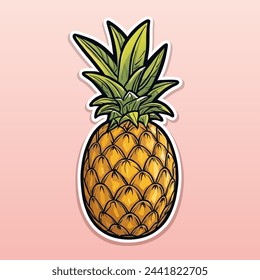 Ripe and sweet pineapple. Color vector illustration in cartoon style on soft pink background
