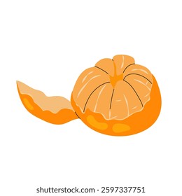 Ripe tangerine. Peeled tangerine. Citrus orange fruit. Aromatic sweet tangerine. Flat illustration on white background.
