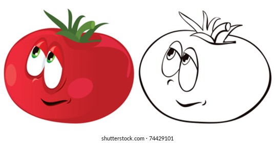 Ripe tomato. Color and contour. Vector Image
