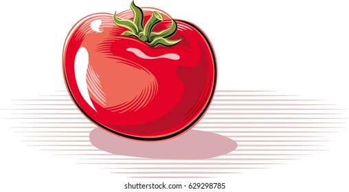 ripe tomato laid on a table.