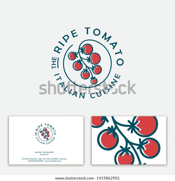 熟したトマトのロゴ イタリアのクスジンの紋章 輪に桜のトマトの束 のベクター画像素材 ロイヤリティフリー