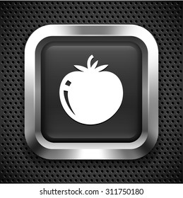 Ripe Tomato on Black Square Button