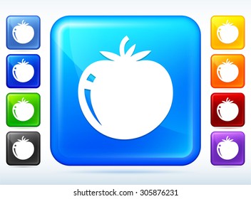 Ripe Tomato on Blue Square Button