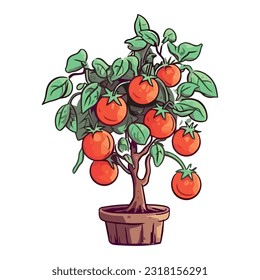 Ripe tomato in pot, symbol of healthy eating icon isolated