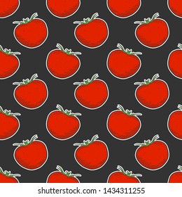 Ripe tomato. Vector concept in doodle and sketch style. Hand drawn illustration for printing on T-shirts, postcards. Seamless pattern for textile, paper wrap.