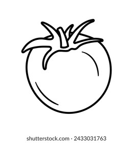 Ripe tomato vector icon in doodle style. Symbol in simple design. Cartoon object hand drawn isolated on white background.