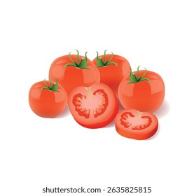 Tomates maduros aislados sobre fondo blanco. Vector 3D ilustración