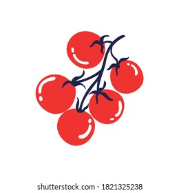 Ripe tomatoes on a branch. Hand drawn vector illustration.