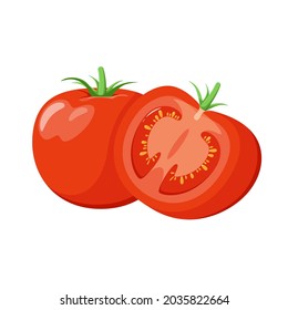 Tomates maduros en un fondo blanco. Una verdura al estilo de las caricaturas.