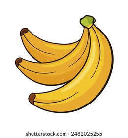 Ripe tropical banana or food in cartoon style, summer fruit for design or print