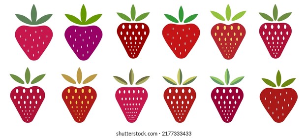Ripe various red and raspberry strawberries. Berries.