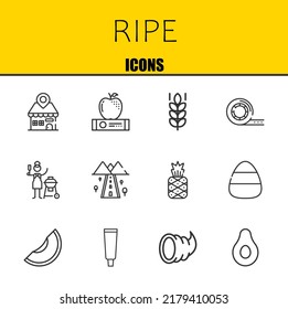 ripe vector line icons set. placeholder, apple and wheat Icons. Thin line design. Modern outline graphic elements, simple stroke symbols stock illustration