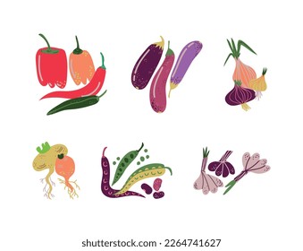 Ripe Vegetables and Organic Agricultural Crop Vector Set