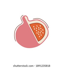 Ripe violet fig flat vector abstract element. Autumn season food RGB color clipart with lineart . Reaping harvest in fall time. Nature generosity isolated organic shape on white background