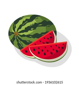 Ripe watermelon berry. Organic natural healthy watermelon. Natural product. Diet menu. Vector illustration. 