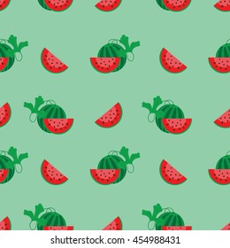 a ripe watermelon and cut off a slice seamless pattern, vector illustration cartoon